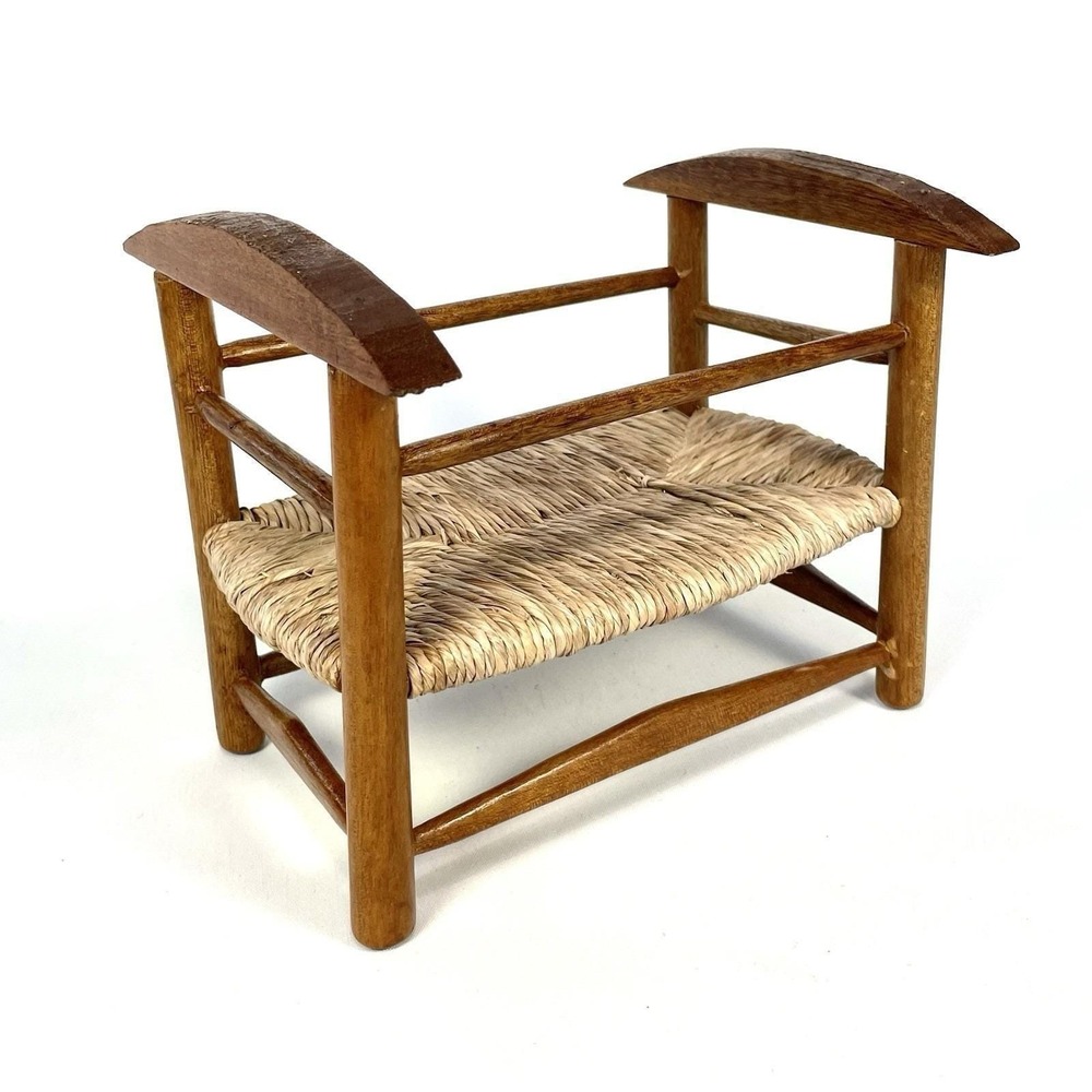 Vintage Wooden Rush Seat Doll Bed Planter Stand Farmhouse Decor